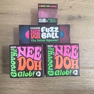 Schylling Teenie Nee Doh Fuzz Ball & Nee Doh Glob Kids Sensory Toy Set - Pink